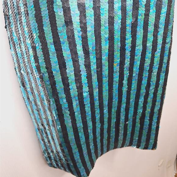 Vintage 80's La Scala Beaded Sequined Evening Dress Silk Party M Striped Glam - Picture 12 of 16